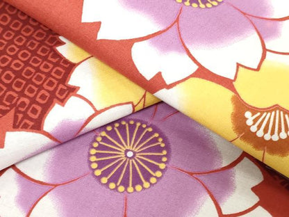 平和屋着物＊夏物　浴衣　反物　着尺　舞桜文　クイーンサイズ　綿　逸品　未使用　DABH3555zy