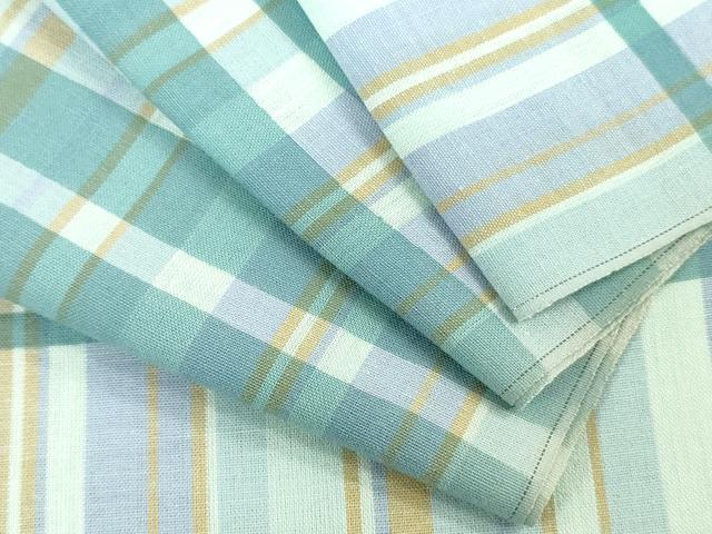 平和屋着物＊夏物　浴衣　反物　着尺　注染　東京本染　格子　綿　逸品　未使用　DABH3563zy