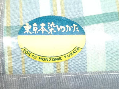 平和屋着物＊夏物　浴衣　反物　着尺　注染　東京本染　格子　綿　逸品　未使用　DABH3563zy