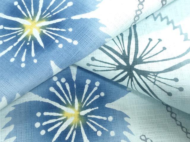 平和屋着物＊夏物　浴衣　反物　着尺　注染　四季の花木染　舞花文　麻の葉文様　クインサイズ　綿　逸品　未使用　DABH3570zy