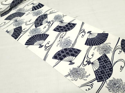 平和屋着物＊夏物　浴衣　反物　着尺　注染　扇面　乱菊　綿　逸品　未使用　DABH3607zy