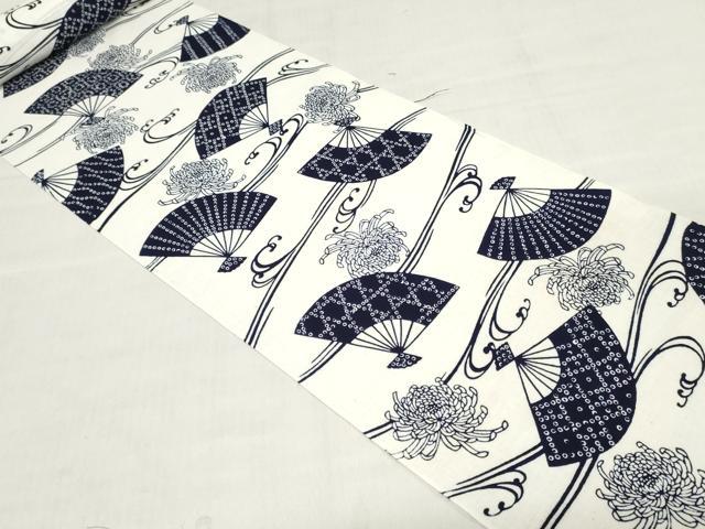平和屋着物＊夏物　浴衣　反物　着尺　注染　扇面　乱菊　綿　逸品　未使用　DABH3607zy