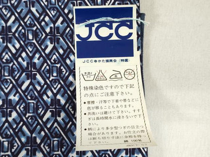 平和屋着物＊夏物　浴衣　反物　着尺　注染　万代染　幾何学文　綿　逸品　未使用　DABH3608zy
