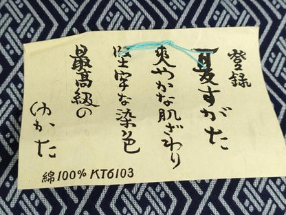 平和屋着物＊夏物　男性　浴衣　反物　着尺　注染　幾何学文　キングサイズ　綿　逸品　未使用　DABH3609zy