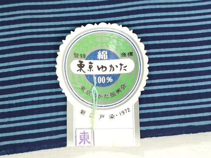 平和屋着物＊夏物　浴衣　反物　着尺　両面染　新江戸染　縞　格子　綿　逸品　未使用　DABH3611zy