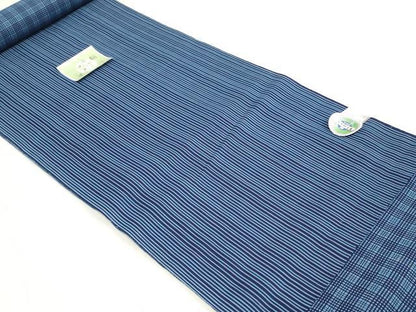 平和屋着物＊夏物　浴衣　反物　着尺　両面染　新江戸染　縞　格子　綿　逸品　未使用　DABH3611zy