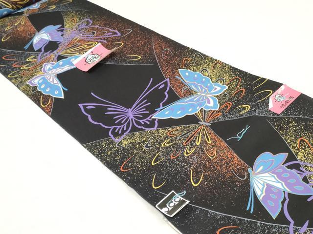 平和屋着物＊夏物　浴衣　反物　着尺　夕貴の夏計画　舞蝶文　黒地　綿　逸品　未使用　DABH3645zy