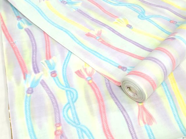 平和屋着物＊夏物　浴衣　反物　着尺　Roberta di Camerino　組紐文　クインサイズ　綿　逸品　未使用　DABH3646zy