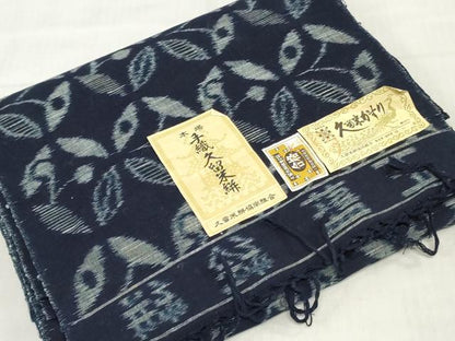 平和屋着物●本場久留米絣　反物　着尺　正藍　草花文　橋口進作　証紙付き　綿　逸品　未使用　DABH3667zy