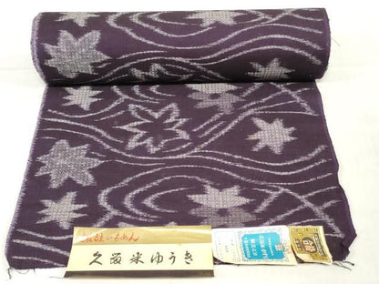 平和屋着物●本場久留米絣　久留米結城　反物　着尺　流水楓文　中山絣工場謹製　証紙付き　綿　逸品　未使用　DABH3669zy