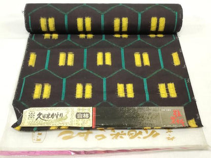 平和屋着物●本場久留米絣　反物　着尺　亀甲柄　中島織布謹製　証紙付き　綿　逸品　未使用　DABH3682zy