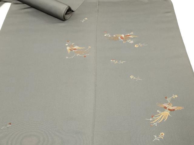 平和屋着物●中国三大刺繍　蘇州刺繍　総刺繍　付下げ　反物　着尺　花喰い鳥　金糸　逸品　未使用　DABH3686zy