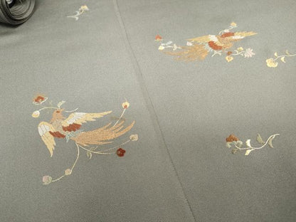 平和屋着物●中国三大刺繍　蘇州刺繍　総刺繍　付下げ　反物　着尺　花喰い鳥　金糸　逸品　未使用　DABH3686zy