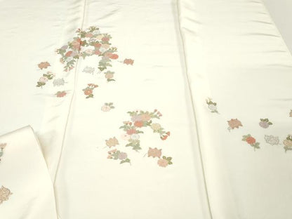 平和屋着物●中国三大刺繍　相良刺繍　総刺繍　付下げ　反物　着尺　草花文　証紙付き　逸品　未使用　DABH3688zy