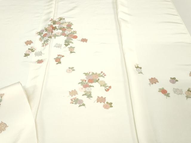 平和屋着物●中国三大刺繍　相良刺繍　総刺繍　付下げ　反物　着尺　草花文　証紙付き　逸品　未使用　DABH3688zy