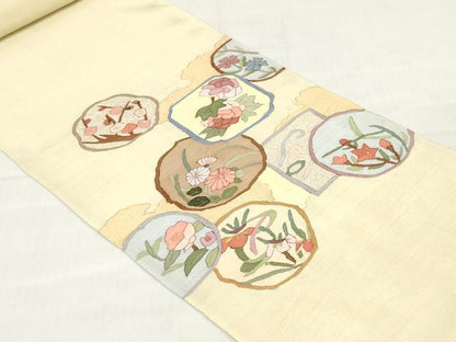 平和屋着物●明綴れ　袋帯　帯反物　草花文　金糸　裏地付き　逸品　未使用　DABH3691zy