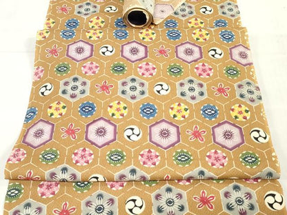 平和屋着物●城間栄順　本場琉球紅型　袋帯　帯反物　亀甲花文　逸品　未使用　DABH3692zy