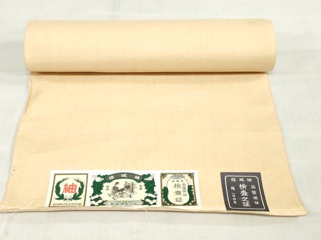 平和屋着物●中国三大刺繍　相良刺繍　総刺繍　名古屋帯　結城紬　帯反物　花絵皿文　蜂蜜色　証紙付き　逸品　未使用　DABH3693zy
