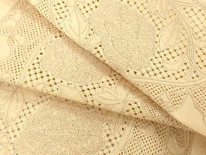 平和屋着物●中国三大刺繍　相良刺繍　総刺繍　名古屋帯　結城紬　帯反物　花絵皿文　蜂蜜色　証紙付き　逸品　未使用　DABH3693zy