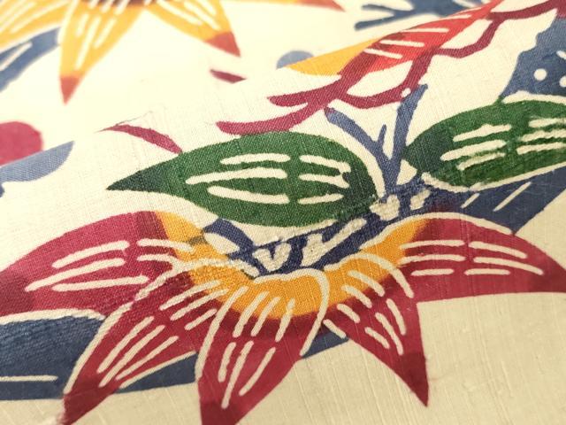 平和屋着物＊夏物　名古屋帯　生紬　帯反物　型染め　松竹梅　逸品　未使用　DABH3694zy