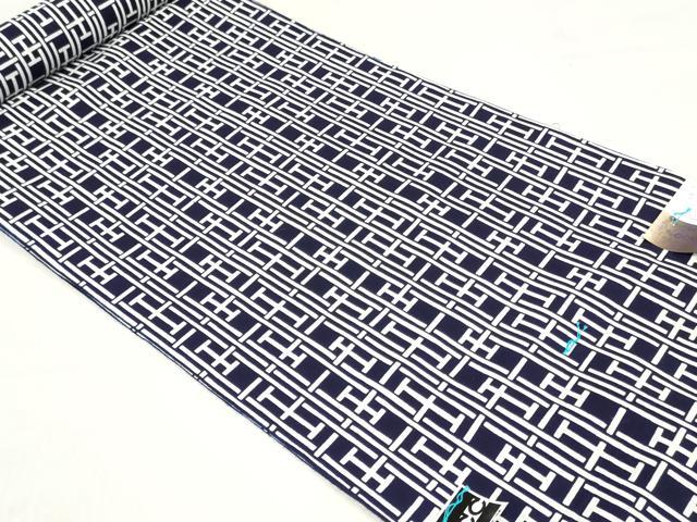 平和屋着物＊夏物　男性　浴衣　反物　着尺　注染　幾何学文　キングサイズ　綿　逸品　未使用　DABH3699zy
