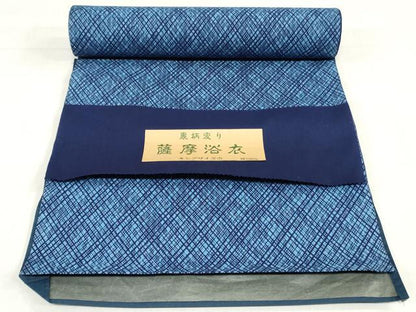 平和屋着物＊夏物　男性　薩摩浴衣　反物　着尺　注染　裏柄変り　幾何学文　縞　キングサイズ　綿　逸品　未使用　DABH3702zy