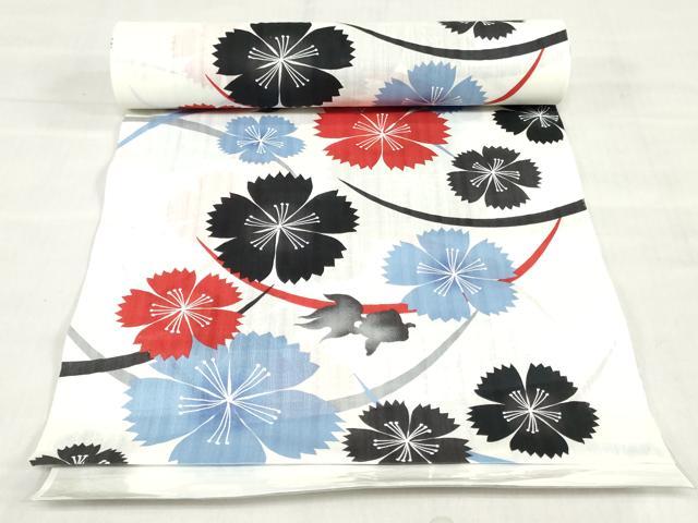 平和屋着物＊夏物　浴衣　反物　着尺　舞花　金魚　山本彩　クイーンサイズ　綿　逸品　未使用　DABH3709zy