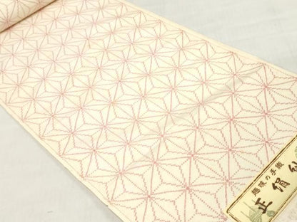 平和屋着物▼紬　反物　着尺　手織　麻の葉文様　証紙付き　逸品　未使用　DABH3725zy