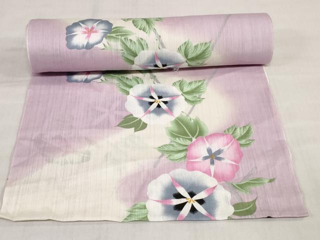 平和屋着物＊夏物　浴衣　反物　着尺　朝顔　クイーンサイズ　綿　逸品　未使用　DABH3741zy