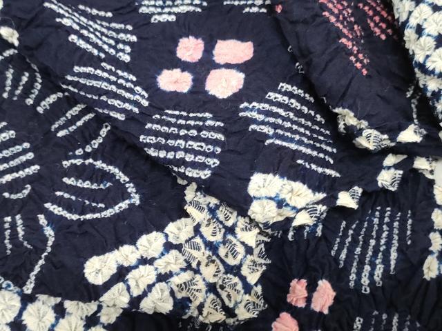 平和屋着物＊夏物　有松鳴海絞　浴衣　反物　着尺　舞花文　湯のし前　綿　逸品　未使用　DABH3748zy