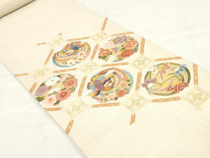 平和屋着物＊夏物　袋帯　帯反物　綴れ　鳳凰花丸文　金銀糸　裏地付き　逸品　未使用　DABH3754zy
