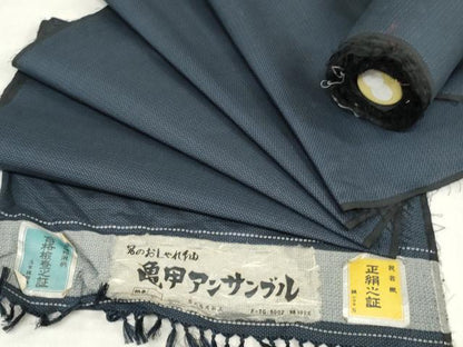 平和屋着物▼男性　紬　反物　着尺　アンサンブル　民芸手織　亀甲柄　浅宮織物謹製　証紙付き　逸品　未使用　DABH3771zy