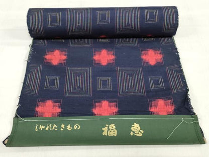 平和屋着物▼紬　反物　着尺　幾何学文　逸品　未使用　DABH3774zy