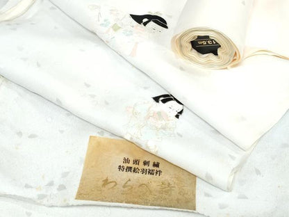 平和屋着物●中国三大刺繍　スワトウ刺繍　汕頭刺繍　総刺繍　長襦袢　反物　着尺　わらべ詩　暈し染め　証紙付き　逸品 未使用 DABH3796zy