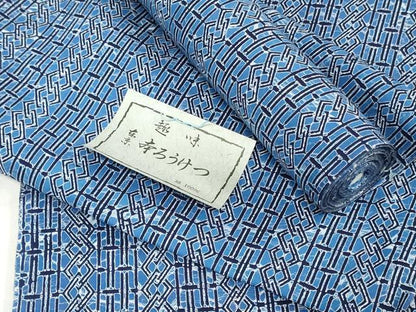 平和屋着物＊夏物　男性　浴衣　反物　着尺　東京本染　注染　本ろうけつ　幾何学文　キングサイズ　綿　逸品　未使用　DABH3810zy