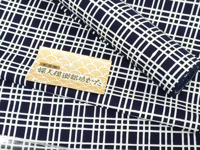 平和屋着物＊夏物　男性　浴衣　反物　着尺　注染　若月染　東京本染　格子　綿　逸品　未使用　DABH3822zy