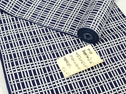 平和屋着物＊夏物　男性　浴衣　反物　着尺　注染　竹格子　キングサイズ　綿　逸品　未使用　DABH3823zy