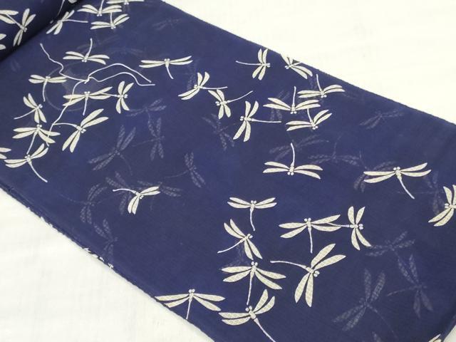 平和屋着物＊夏物　小紋・浴衣兼用　反物　着尺　絹紅梅　蜻蛉　とんぼ　綿絹　逸品　未使用　DABH3828zy