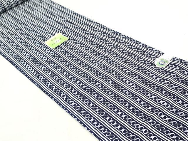 平和屋着物＊夏物　浴衣　反物　着尺　注染　東京本染　新江戸染　幾何学間道　綿　逸品　未使用　DABH3829zy