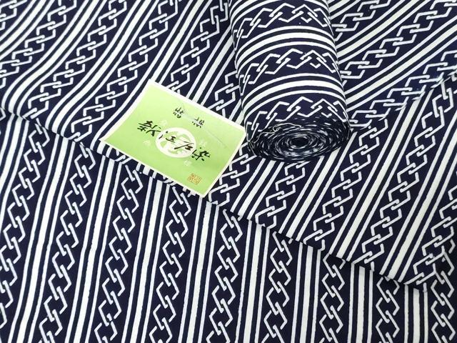 平和屋着物＊夏物　浴衣　反物　着尺　注染　東京本染　新江戸染　幾何学間道　綿　逸品　未使用　DABH3829zy