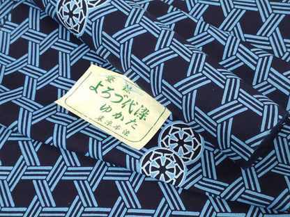 平和屋着物＊夏物　浴衣　反物　着尺　よろづ代染　東京本染　源氏車　籠目　綿　逸品　未使用　DABH3832zy
