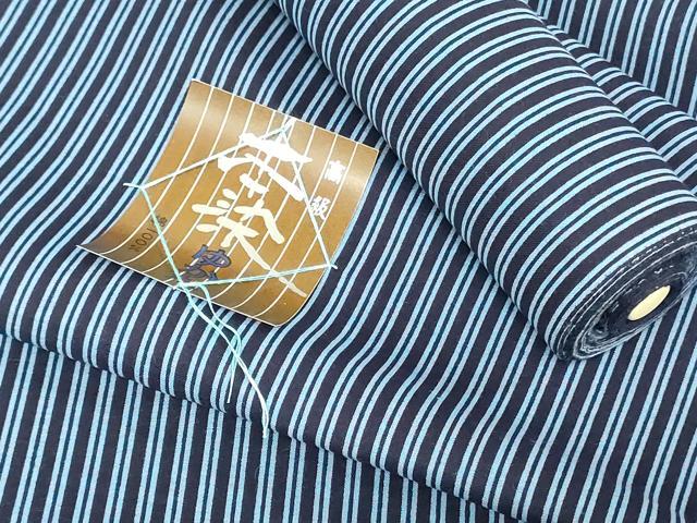 平和屋着物＊夏物　浴衣　反物　着尺　注染　本染　縞　綿　逸品　未使用　DABH3841zy