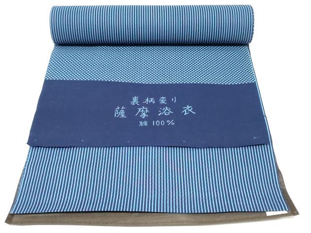平和屋着物＊夏物　浴衣　反物　着尺　がくや好み染　裏柄変り　菱　縞　綿　逸品　未使用　DABH3844zy