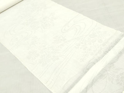 平和屋着物＊夏物　長襦袢　反物　着尺　本麻織紋紗　流水草花　生成色　小千谷織物謹製　証紙付き　麻　逸品　未使用　DABH3850zy