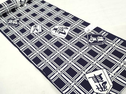 平和屋着物＊夏物　男性　浴衣　反物　着尺　将棋　格子　キングサイズ　綿　逸品　未使用　DABH3853zy