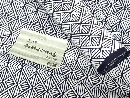 平和屋着物＊夏物　浴衣　反物　着尺　注染　東京本染　幾何学文　綿　逸品　未使用　DABH3861zy