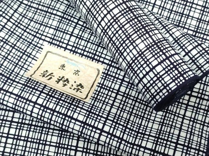 平和屋着物＊夏物　男性　浴衣　反物　着尺　注染　新粋染　格子　キングサイズ　綿　逸品　未使用　DABH3863zy