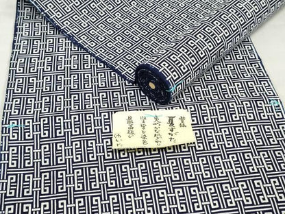 平和屋着物＊夏物　浴衣　反物　着尺　注染　幾何学文　綿　逸品　未使用　DABH3878zy