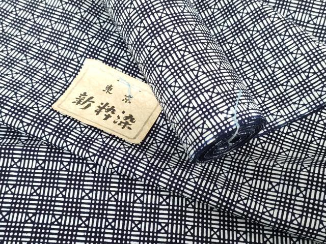 平和屋着物＊夏物　浴衣　反物　着尺　注染　新粋染　格子　綿　逸品　未使用　DABH3879zy