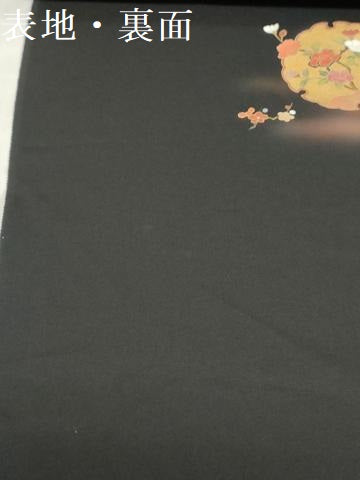 平和屋着物▼羽織・コート　反物　羽尺　刺繍　鏡裏飛鶴花文　金彩　暈し染め　黒地　逸品　未使用　DABH3895zy